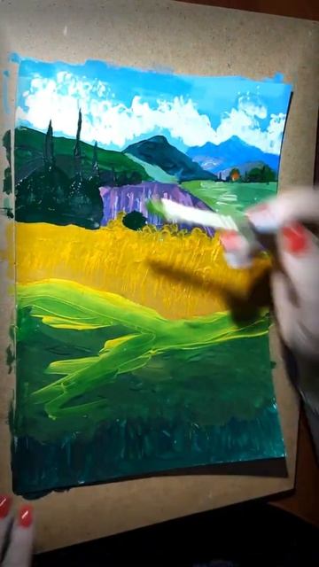 Рисуем гуашью. Лавандовое поле.