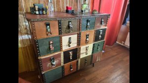 Реставрация старого комода для белья натуральной кожей. Шкаф-картотека.