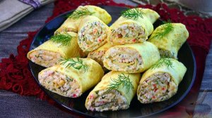 Исчезают со стола первыми. ЯИЧНЫЕ РУЛЕТИКИ С КРАБОВЫМИ ПАЛОЧКАМИ