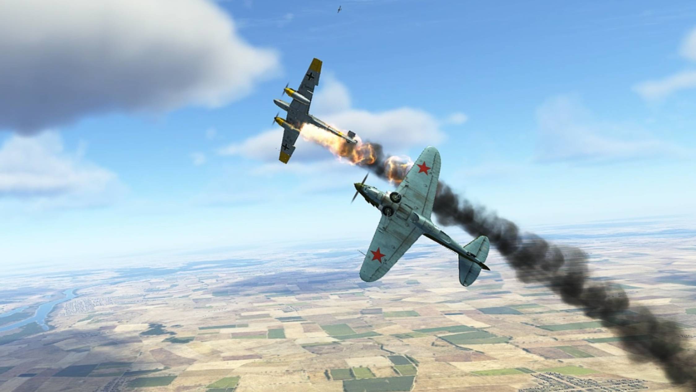 Два ЛаГГ-3 против двух Bf110. Сбил обоих, едва хватило патронов, ошибка ведомого на посадке.