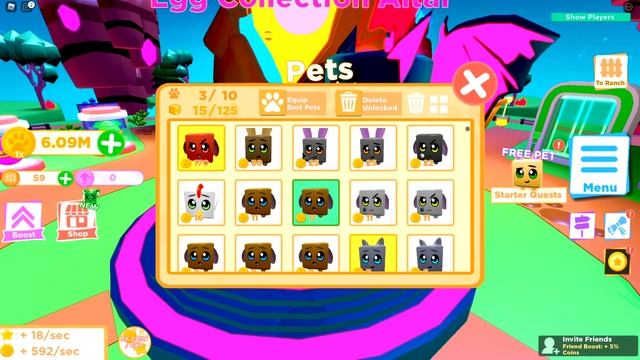 Первая коллекция и шайни петомец в Pet Ranch Simulator