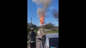 Момент удара и пожар после вчерашнего налёта бпла-камикадзе «Герань-2»