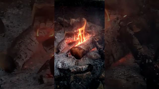 Шаманский костер, звуки костра ночью.