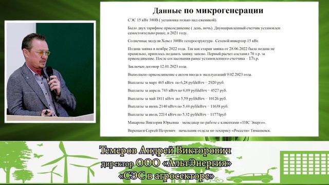 Фестиваль специалистов ВИЭ Зелёный киловатт. 15.09.2023г . МЭИ. Темеров Андрей. ООО АльтЭнергия.