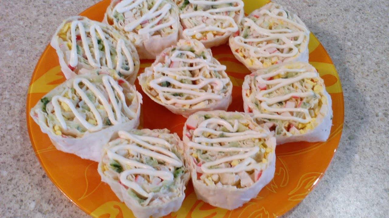 Закуска на праздничный стол! Рулеты из лаваша с крабовыми палочками! смотреть онлайн