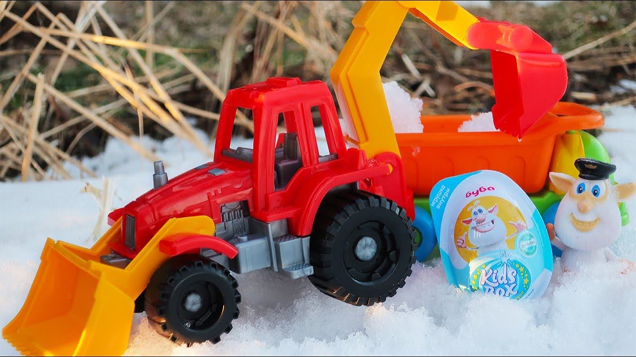 Мультик с игрушками. Трактор и самосвал. Буба открываем сюрприз смотреть онлайн