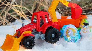 Мультик с игрушками. Трактор и самосвал. Буба открываем сюрприз