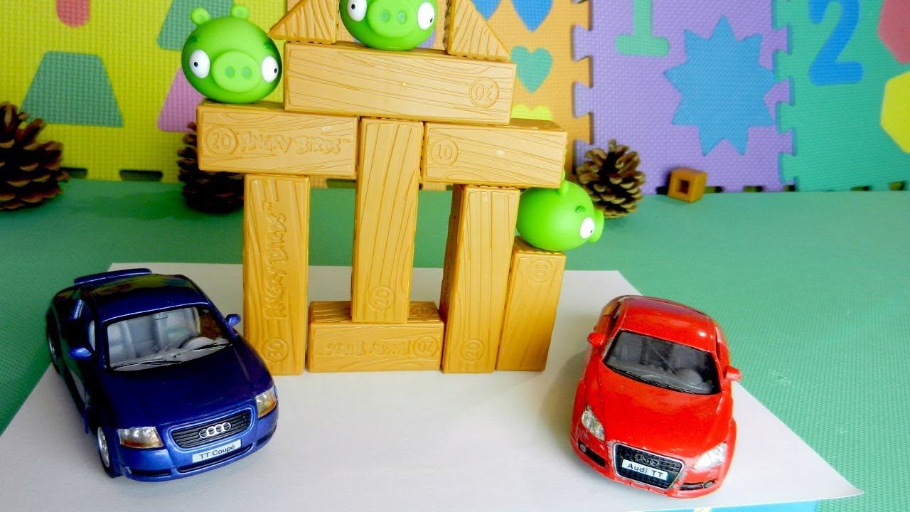 Игрушечные машинки и злые птички Энгри Бердс. Веселая игра. Видео для детей смотреть онлайн