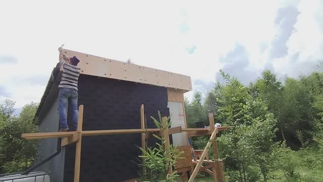 Односкатная крыша,боковая часть "лоб".Мини-дом-каркасник. Участок с нуля. Часть №14