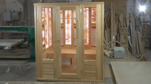 Видеообзор 3местной кедровой ик-сауны с керамическими нагревателями и гималайской солью с подсветкой