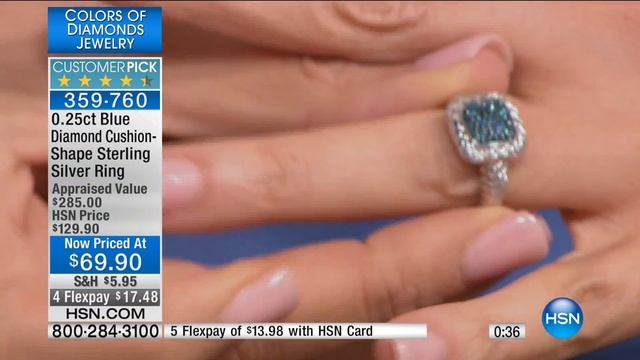 0.25ct Blue Diamond CushionShape Sterling Silver Ring смотреть онлайн