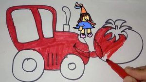 Синий Трактор Гошо.| how to draw tractor and tomato|جذب الجرار للأطفال والرسم|儿童简易照片绘图拖拉机