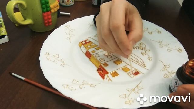 #vitrail #meenakari  sade beyaz qabin bezedilmesi  как красить тарелку с красками #pebeo