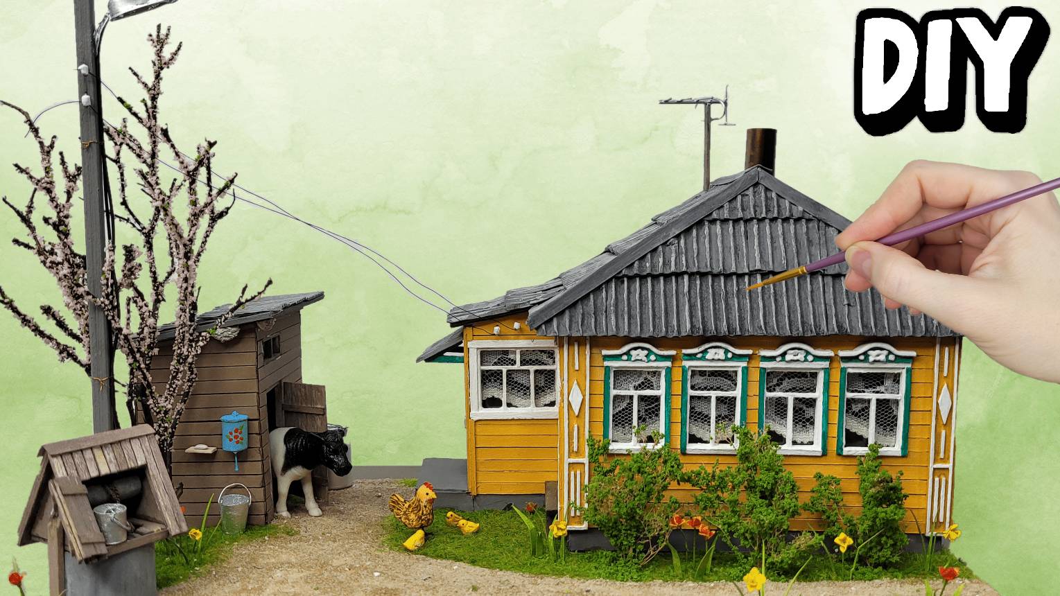 Деревенский домик весной из картона своими руками _ DIY
