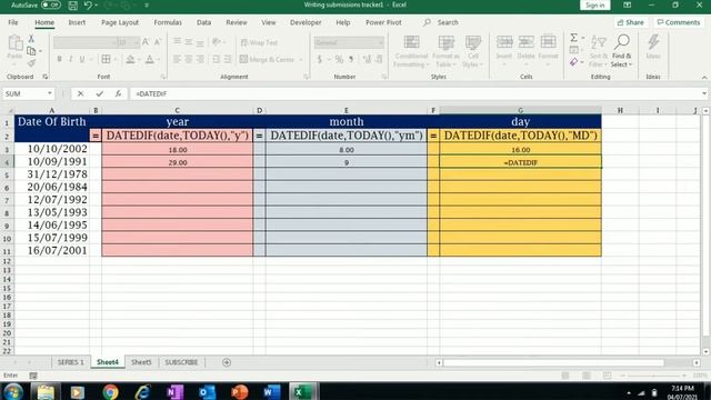 ONE MINUTE EXCEL SERIES_PART - 27.( HOW TO USE DATEDIF ("Y","YM","MD",)