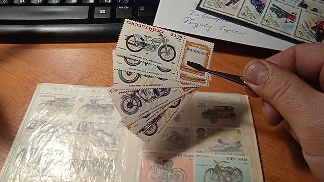 Много марок с мотоциклами. Филателия марки хобби stamp philately hobby
