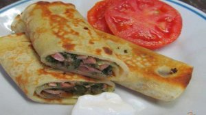 Блинчики фаршированные шпинатом сыром и колбасой