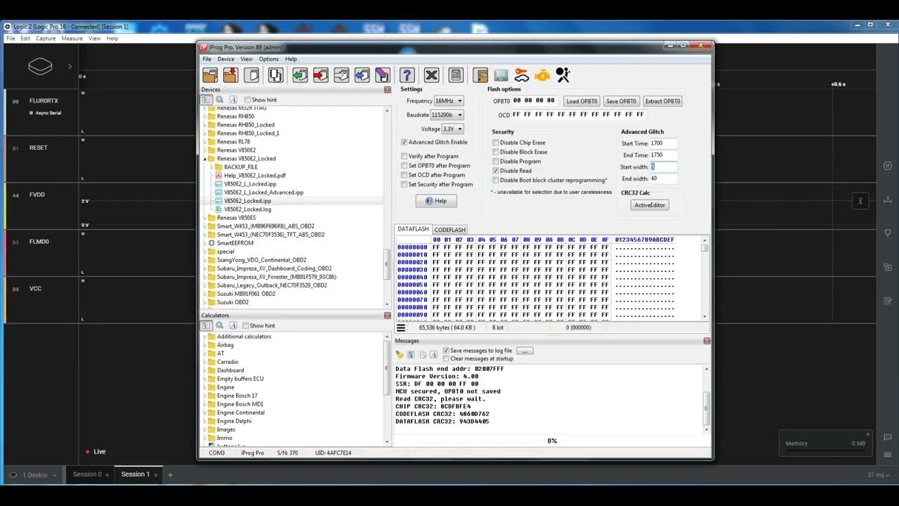 IprogPro Renesas V850E2 Locked Advanced Glitch Settings