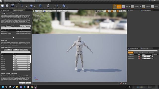Анимация - один скелет на кучу моделей + ретаргет | Unreal Engine