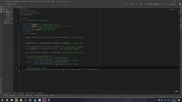 Управление полетом в одном скрипте Unity 3d
