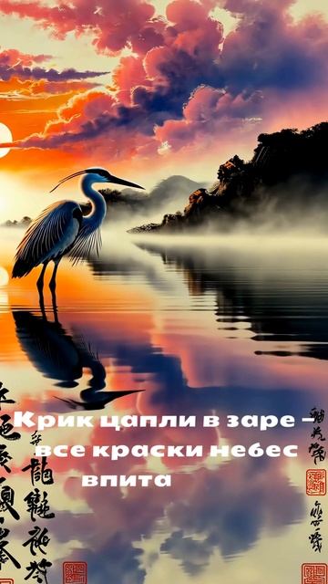 Крик цапли в заре — все краски небес впитались в крыло одиночества