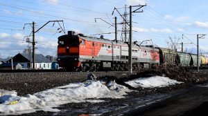 Тепловоз 2ТЭ10М-3387 с приветливой бригадой. Звук 5Д49.