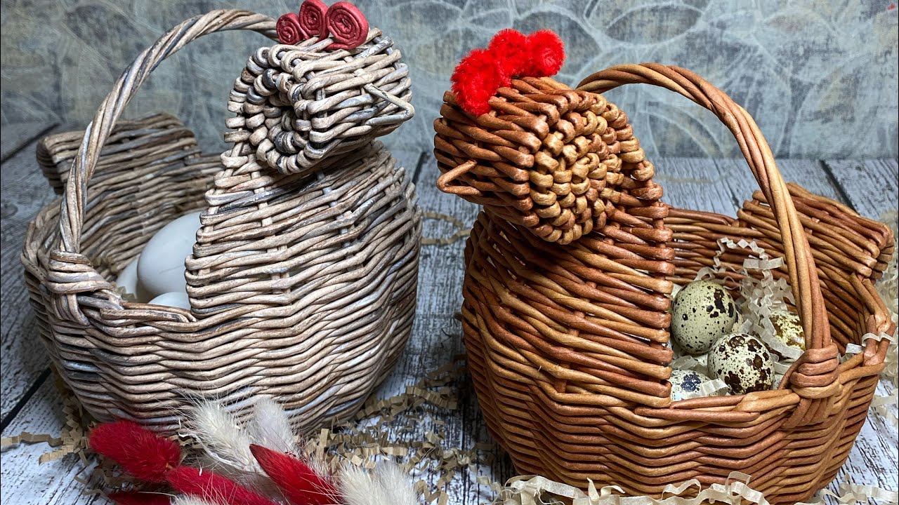 Корзина-курочка из бумажной лозы смотреть онлайн