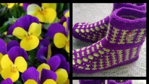 65.МК .# ВИОЛА"# ВЫСОКИЕ ТАПОЧКИ-СЛЕДОЧКИ #НА ДВУХ СПИЦАХ БЕЗ ШВОВ #