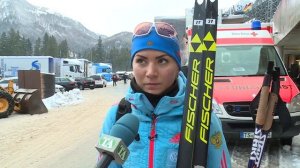 Виктория Сливко после женской эстафеты 5ого этапа Кубка мира по биатлону в Рупольдинге