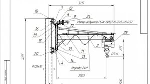 Кран консольный поворотный ККМ5 грузоподъемностью 0,5 т. Рабочие чертежи крана со спецификацией.
