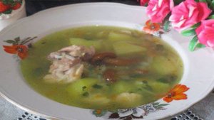 Суп куриный с лапшой и опятами