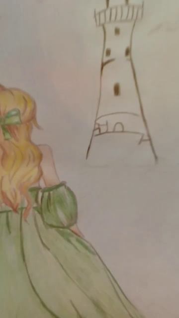 Рисунок. Девушка в зелёном платье.( нарисованно лучше чем раньше, вроде прогресс...)