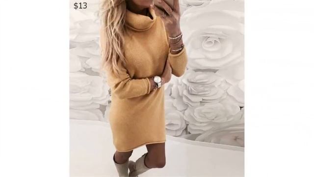Одежда с AliExpress. Модное трикотажное платье полувер осень зима с длинными рукавами выше колен.