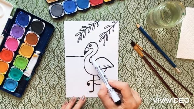 How to Draw A Flamingo? Рисуем фламинго красками/ Step by Step
