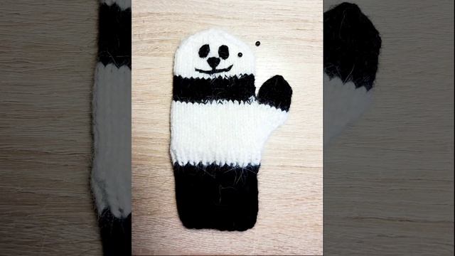Варежки панда из пуха норки