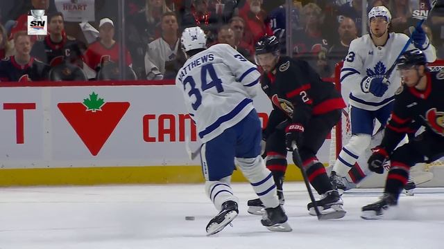 Maple Leafs' Auston Matthews Slides Shot Past Linus Ullmark For Power-Play Goal