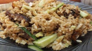 Рис с печенью и огурцом