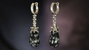 Серьги со снежным обсидианом