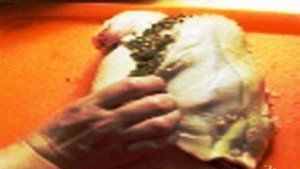 Куриный рулет с грибами и свининой.