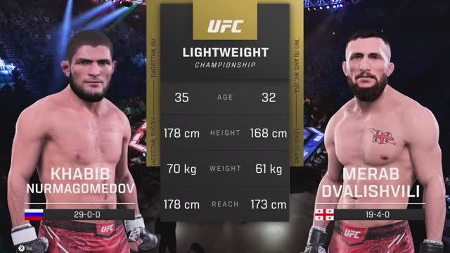 Khabib Nurmagomedov vs Merab Dvalishvili Full Fight - UFC 5 Fight Night