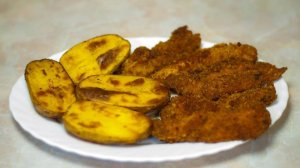 Печеная картошка под салом с куриными стрипсами