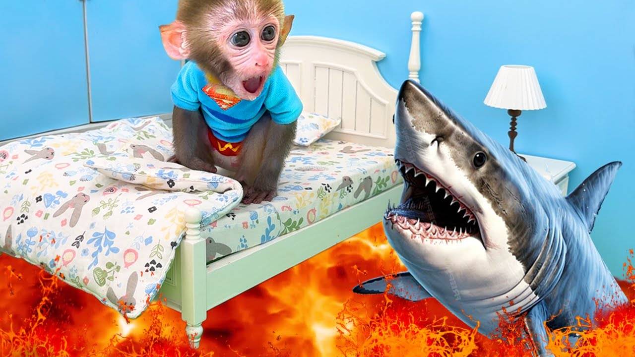 🐵Обезьянка Бон-Бон ловит акулу, ест арбуз и играет с утятами в саду! Фильм для детей онлайн