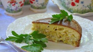 Пирог наливной с капустой и курицей