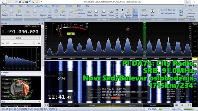 29.05.2024 09:41UTC, [Es], City Radio, Сербия, 91.0МГц, 1715км, ~300W