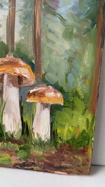 Белые грибы на поляне картина маслом 20 на 20 грунтованн смотреть онлайн
