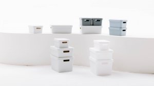 Светло-серые ящики для хранения вещей Folk Ambient. Органайзеры на кухню, в гардеробную