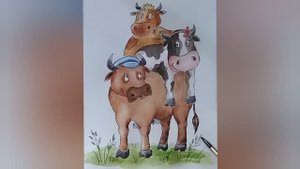 Семейная фотосессия. Коровки /Веселый рисунок акварелью /Акварель для детей и их родителей