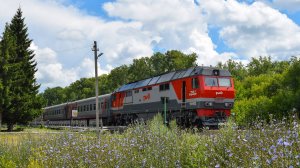 Тепловоз ТЭП70БС-223. Отправление от Баюново.