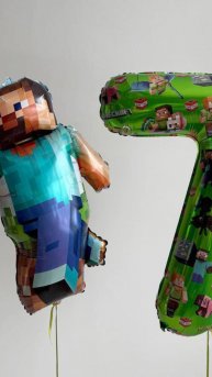 Шары на 7 лет в стиле Майнкрафт с фигурой Стива