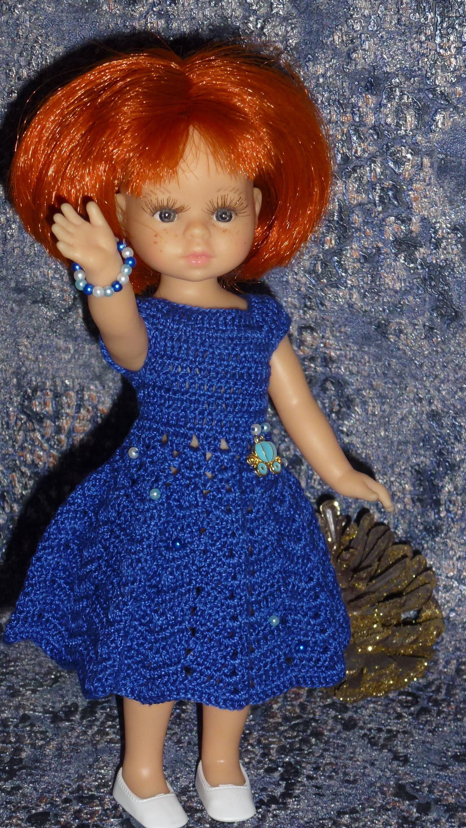 Авторское вязаное платье на кукол Паола Рейна мини 21 см «12-е Свидание» \ Doll Dress for Paola Rein